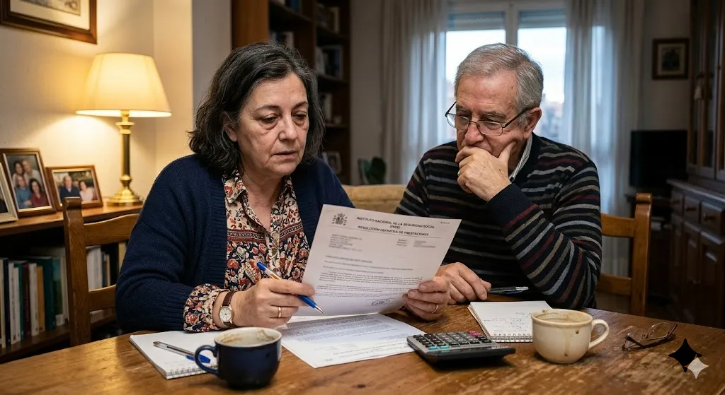 Pareja revisando la resolución de incapacidad permanente parcial del INSS