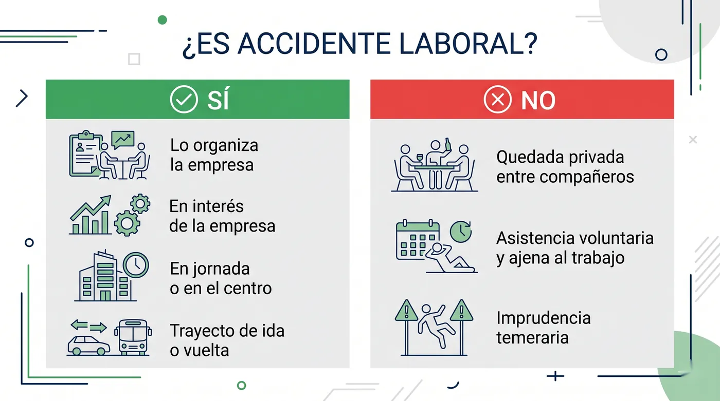 Cuándo un accidente en una comida de empresa o team building es accidente laboral y cuándo no