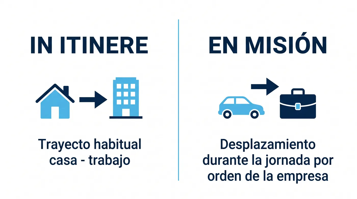 Infografía con las diferencias entre accidente in itinere y accidente en misión