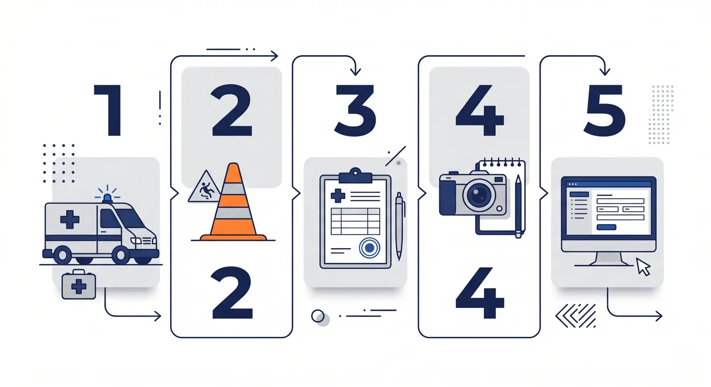 Infografía con los 5 pasos que debe dar la empresa cuando ocurre un accidente laboral