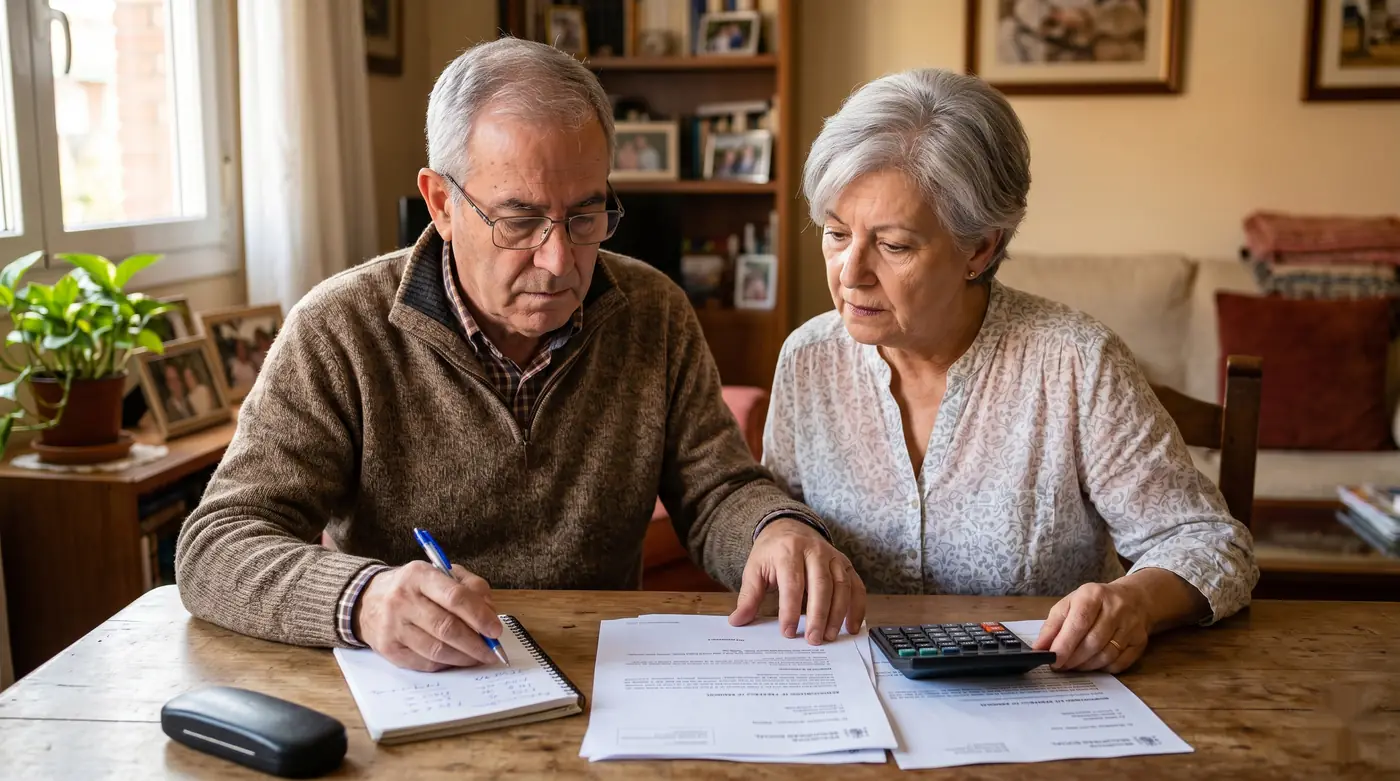 Matrimonio de pensionistas revisa en casa si su pensión llega al mínimo y tiene derecho al complemento a mínimos en 2026