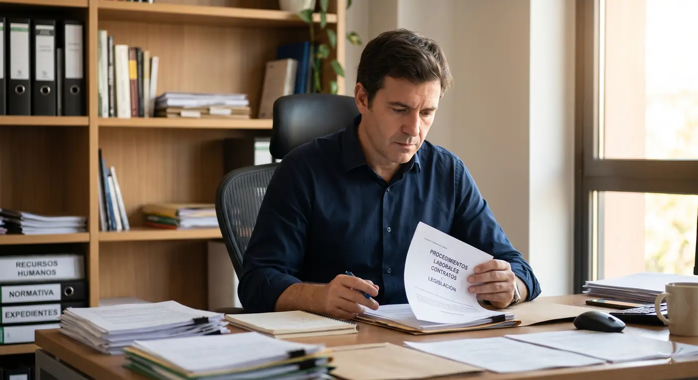 Empresario revisando un acta de infracción de la Inspección de Trabajo tras un accidente laboral