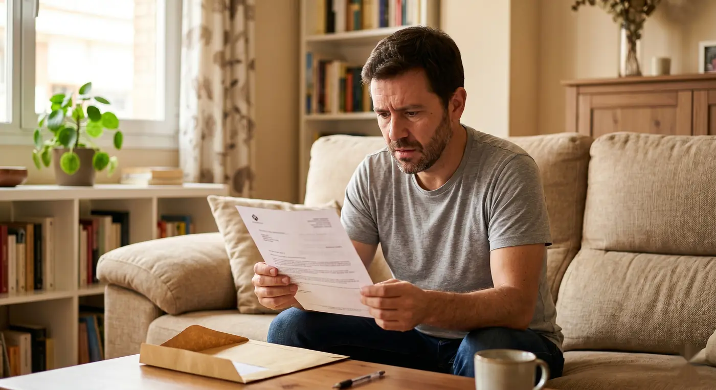 Trabajador de baja leyendo la carta de citación de la mutua a reconocimiento médico