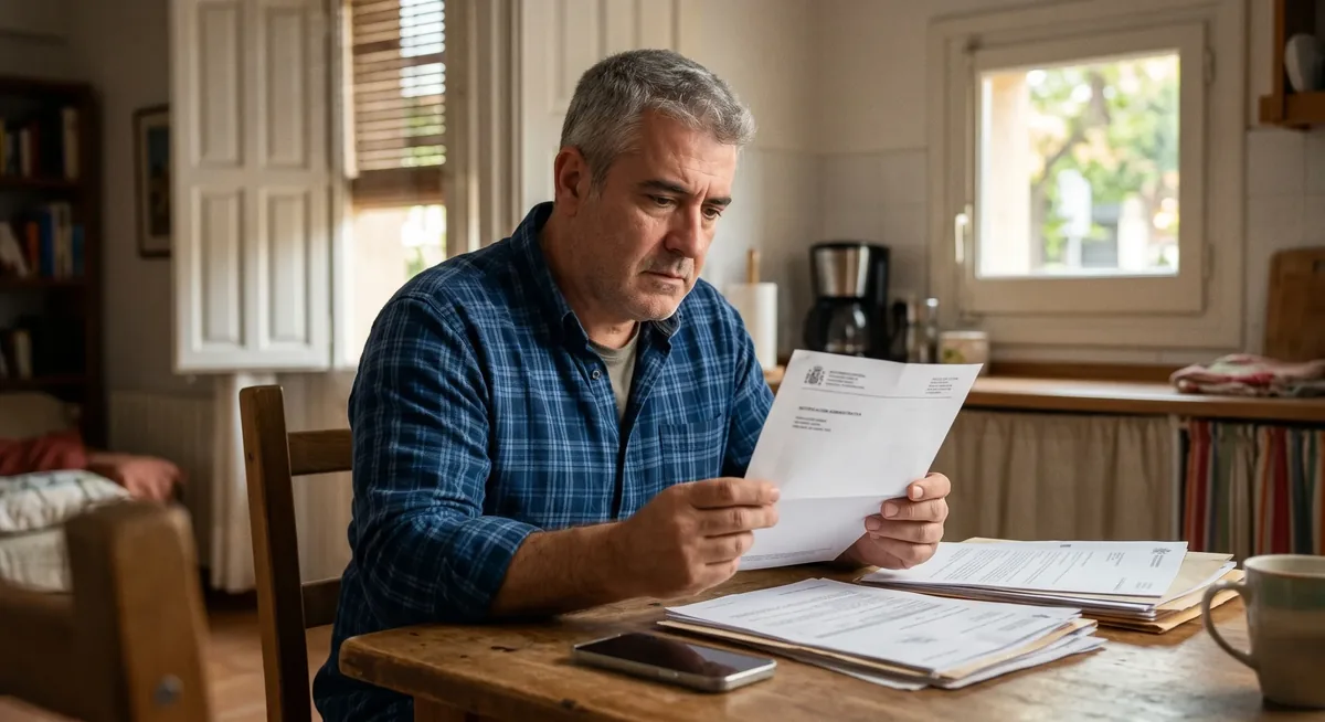 Hombre leyendo documento de reclamación a la mutua colaboradora